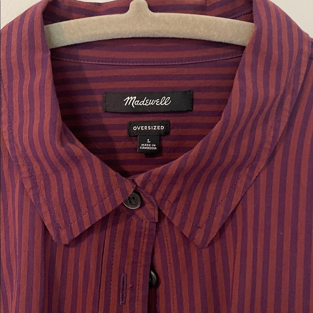Madewell Burgundy Striped Button Down Shirt - Picture 4 of 6